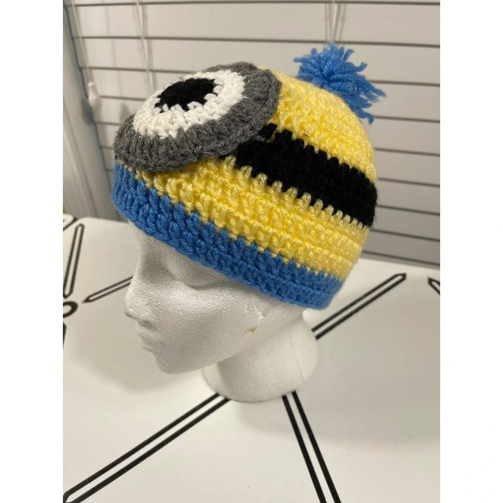 Handmade Minion Crochet Beanie Hat Winter‎ Warm Bobble Hat Kids